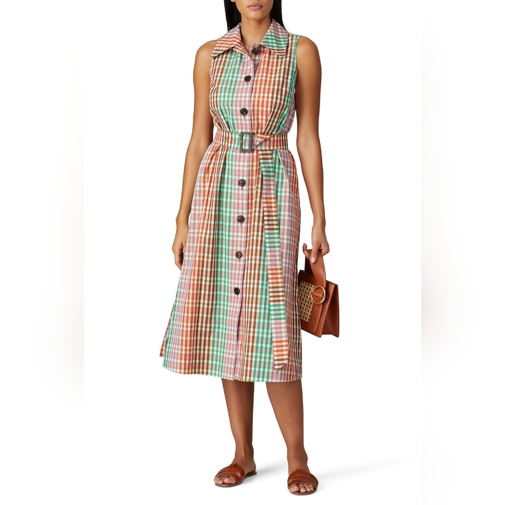 NWT Kate Spade New York Rainbow Plaid Cotton Belted Button Front Shirt Dress M